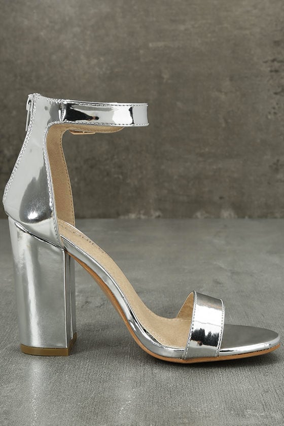 silver shoes with ankle strap