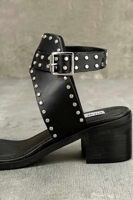 steve madden black heels strap