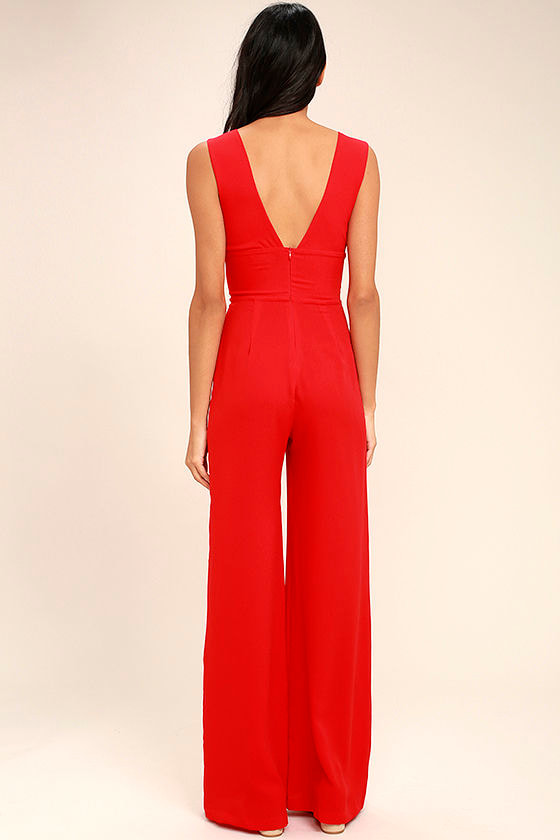 red wide leg jumpsuit