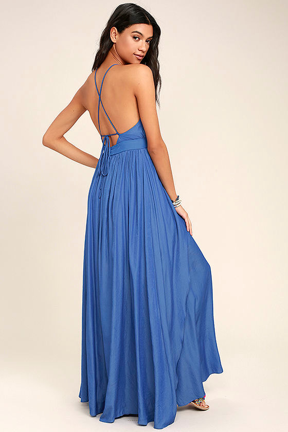 Lovely Blue Dress - Maxi Dress - Halter Dress - $94.00