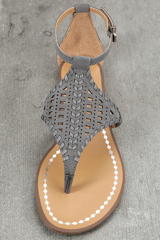 dark grey flat sandals