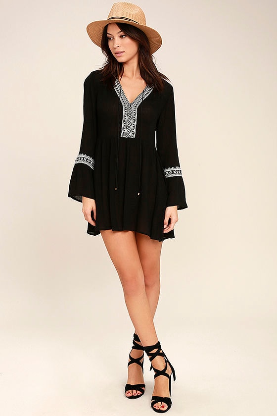 Lovely Black and White Dress Embroidered Dress Black Bell Sleeve Dress 54.00 Lovely Black and White Dress Embroidered Dress Black Bell Sleeve Dress 54.00