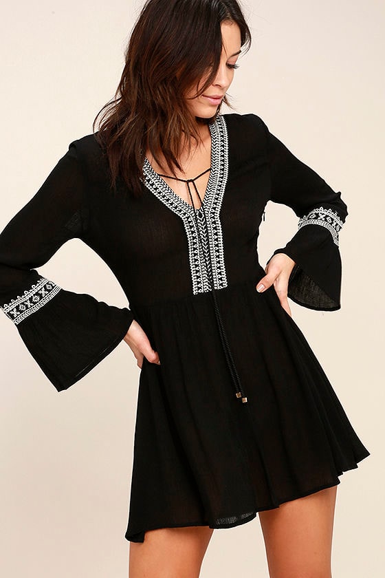 Lovely Black and White Dress Embroidered Dress Black Bell Sleeve Dress 54.00 Lovely Black and White Dress Embroidered Dress Black Bell Sleeve Dress 54.00