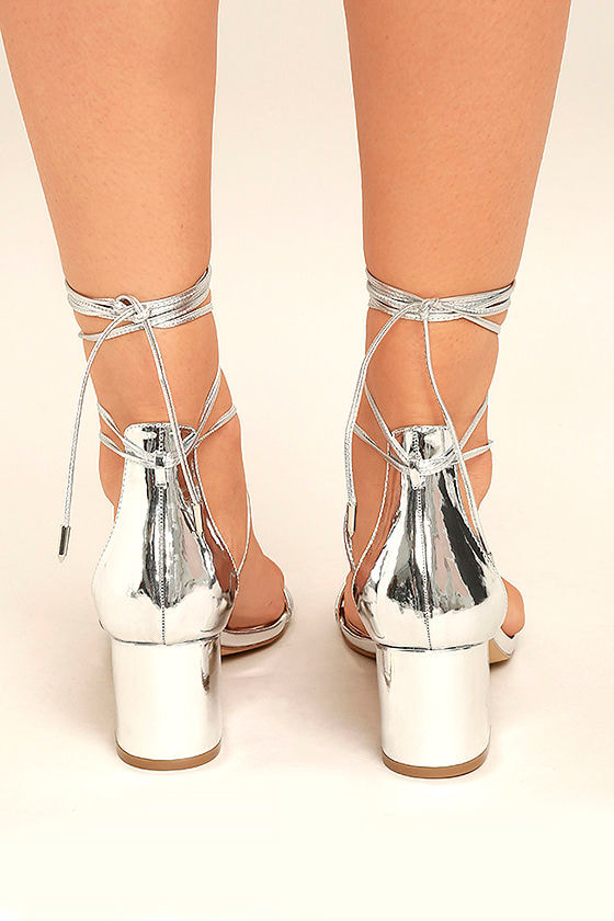 lace up silver block heels