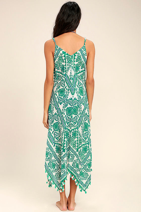 Fun Green Print CoverUp Swim CoverUp Tassel CoverUp Green