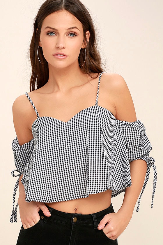 Cute Black and White Top - Gingham Crop Top - Off-the ...