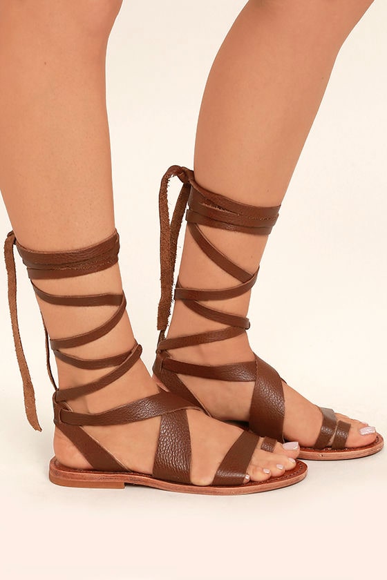 Sbicca Zaylee Sandals - Brown Leather Sandals - Lace-Up Flat Sandals ...