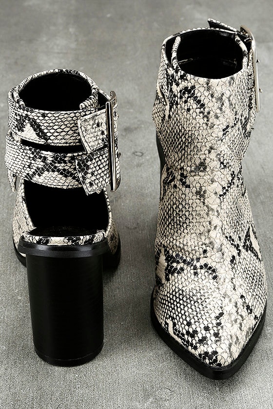 snakeskin pointed booties