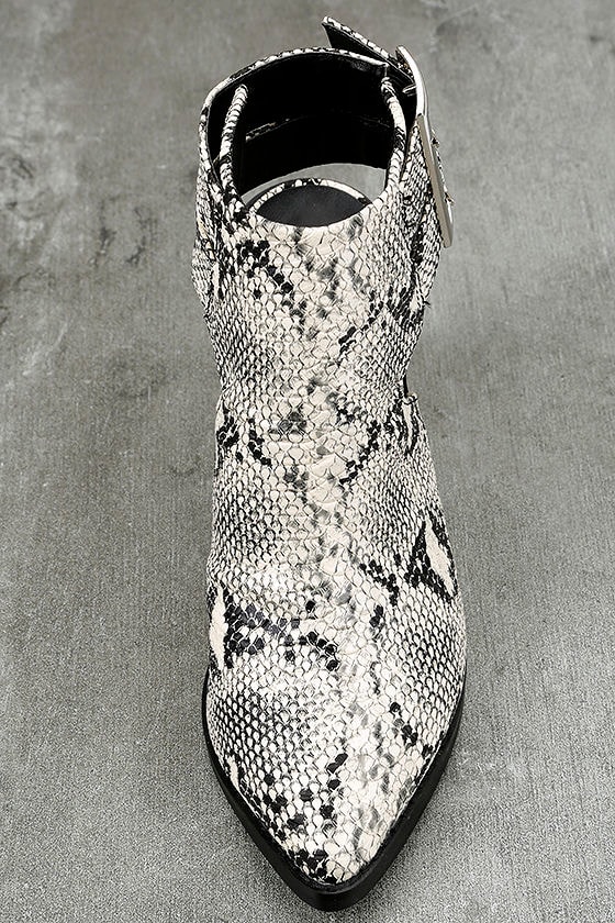 pointed snakeskin booties
