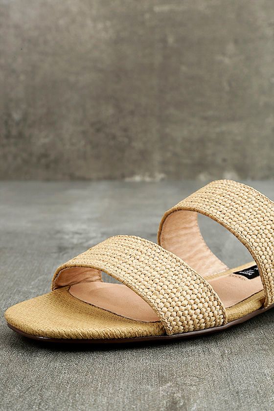 Steve Madden Synthetic Jolted Raffia Womens Platform Slide Sandals in Natural - Lyst