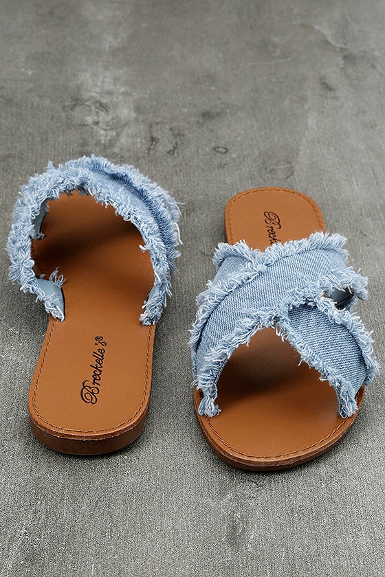 Cool Blue Denim Sandals - Slide Sandals - Denim Slides - $19.00