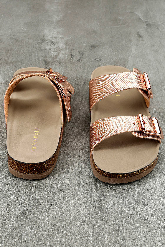 rose gold slide on sandals