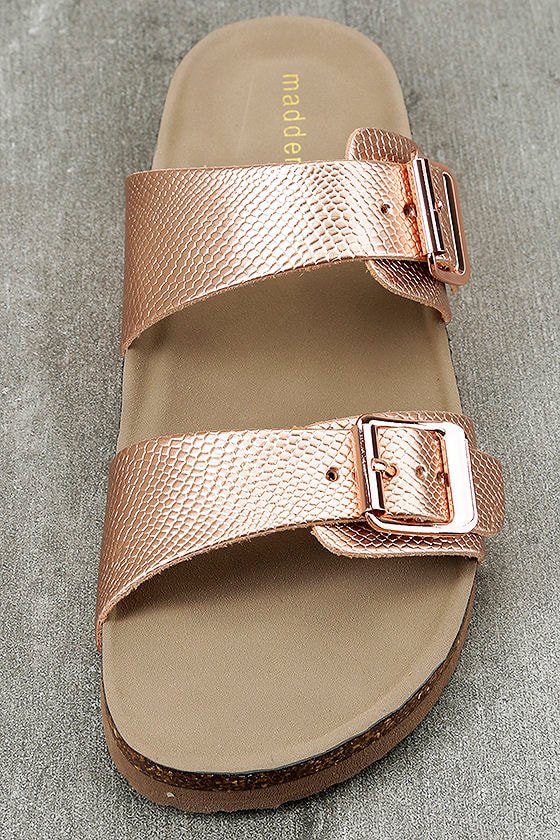 rose gold slide on sandals