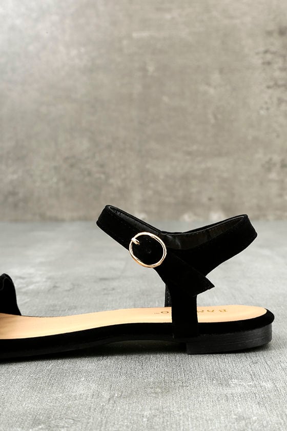 black velvet flat sandals