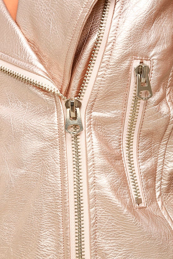 Chic Rose Gold Moto Jacket - Vegan Leather Moto Jacket - Metallic Moto Jacket - $89.00