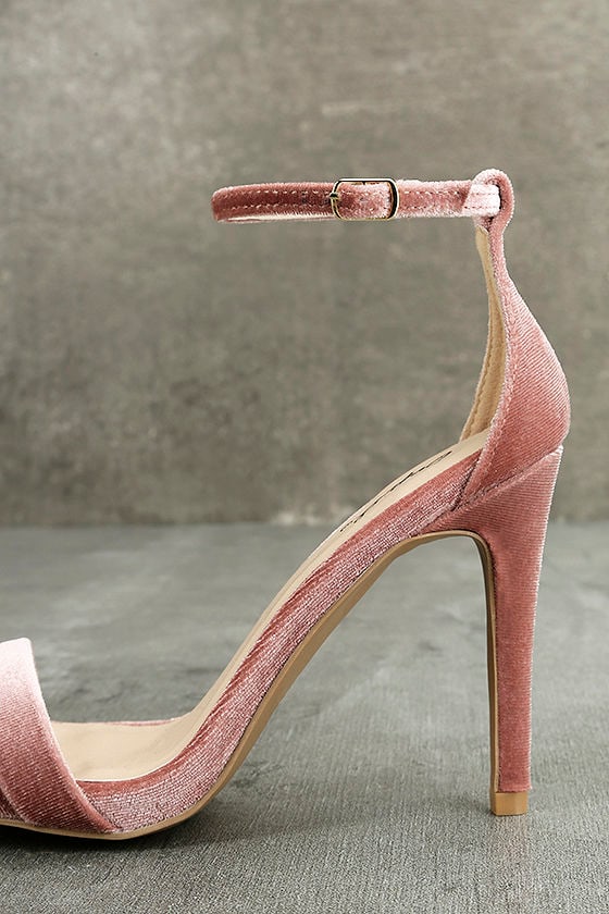 Chic Blush Heels - Single Sole Heels - Velvet Heels - Ankle Strap Heels ...