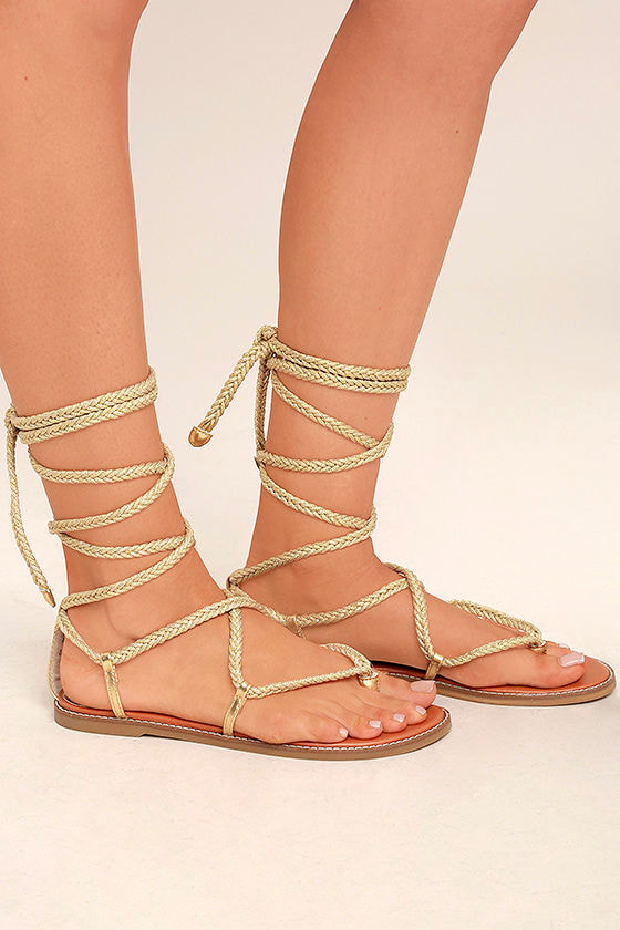 Madden Girl Juliie Gold - Lace-Up Sandals - Leg-Wrap Sandals - Rope ...