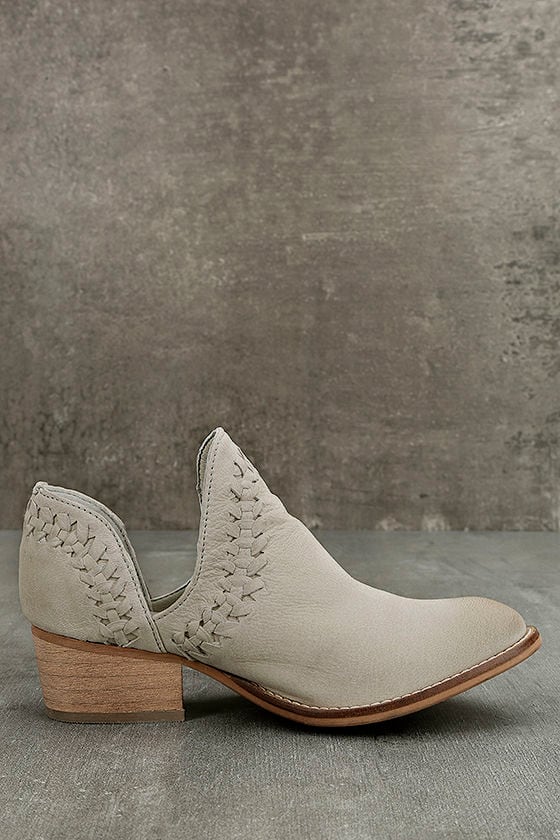 grey leather booties heel