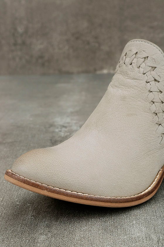 grey leather booties heel