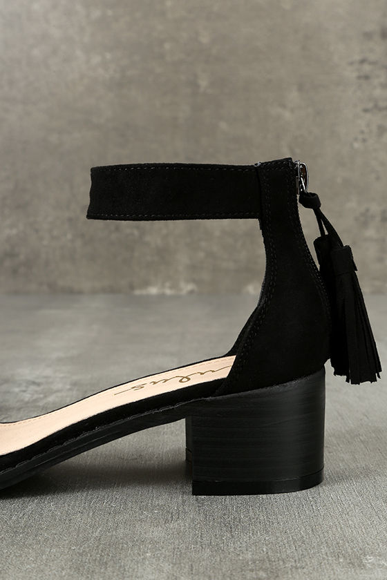 black suede strap heels