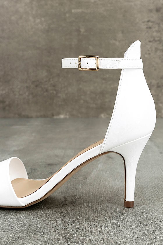 white ankle strap low heels