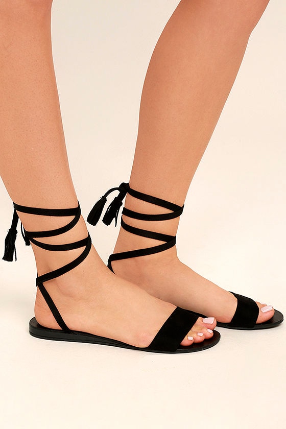 Cute Black Sandals - Lace-Up Sandals - Flat Sandals - $18.00