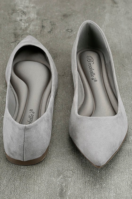 gray suede pointed toe flats