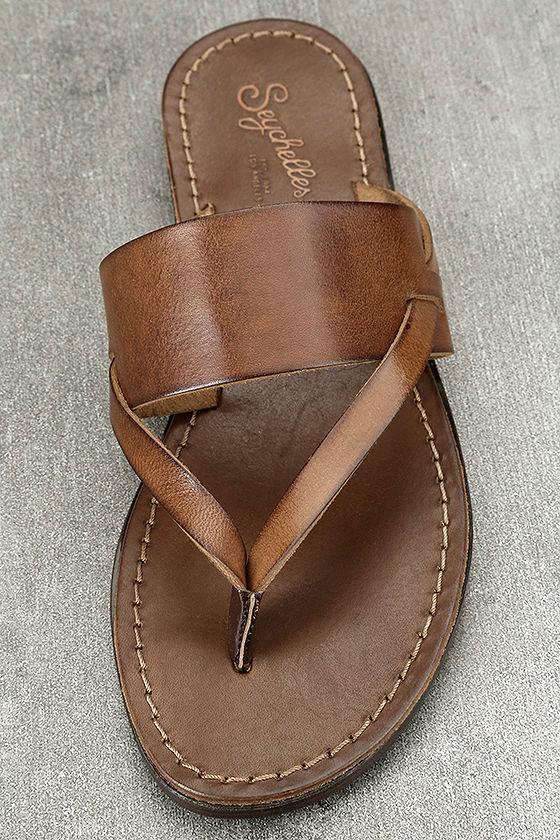 Seychelles Mosaic Brown - Leather Thong Sandals - Brown Wedge Sandals - $84.00