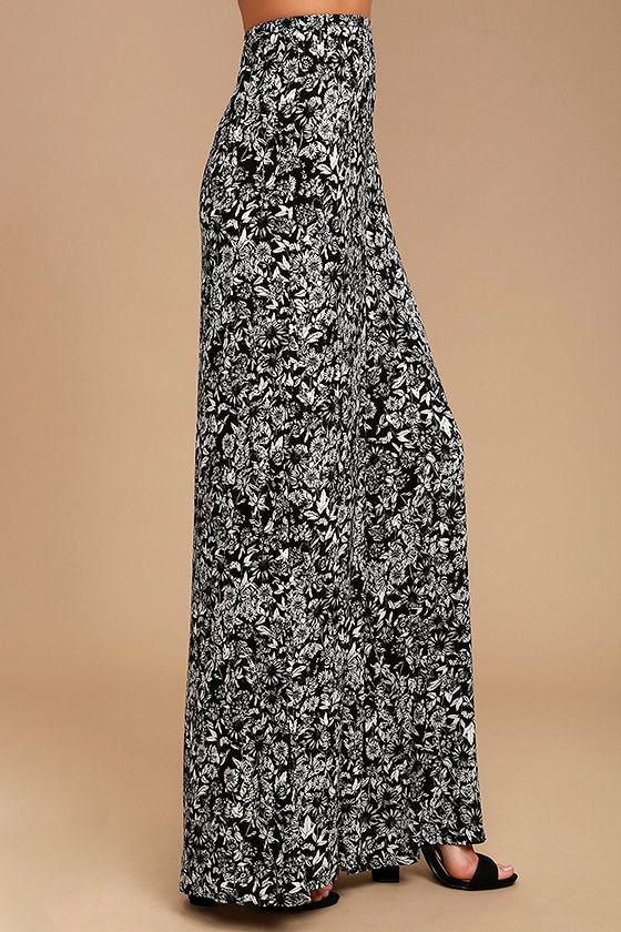 Cute Print Pants - Black and White Floral Print Pants - Wide-Leg Pants