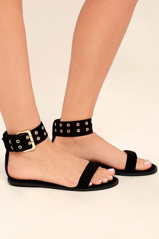 Cute Black Sandals - Vegan Suede Sandals - Flat Sandals - $27.00