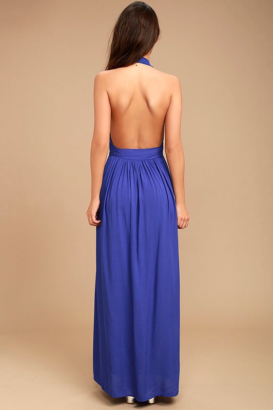 Lovely Royal Blue Dress - Maxi Dress - Wrap Dress - $49.00