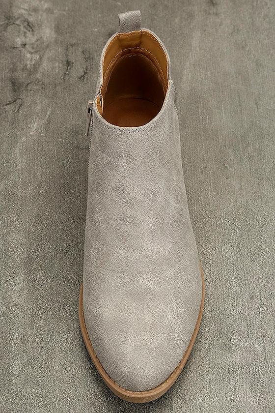 Cute Light Grey Ankle Booties Grey Vegan Leather Booties Gold Heel