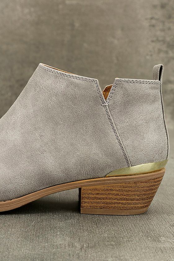 Cute Light Grey Ankle Booties Grey Vegan Leather Booties Gold Heel