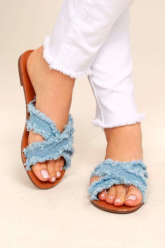 Cool Blue Denim Sandals - Slide Sandals - Denim Slides - $19.00