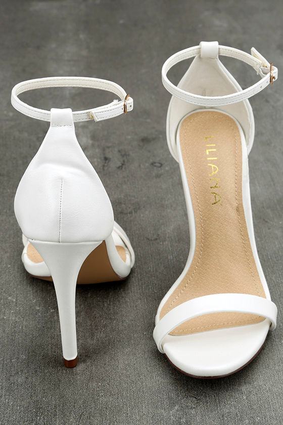 Stunning White Heels Ankle Strap Heels White Single Sole Heels