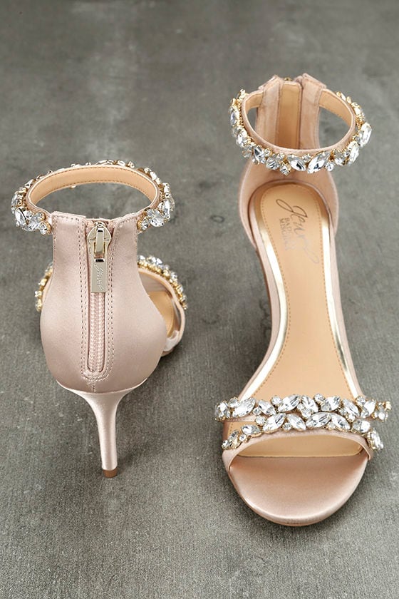 satin rhinestone heels