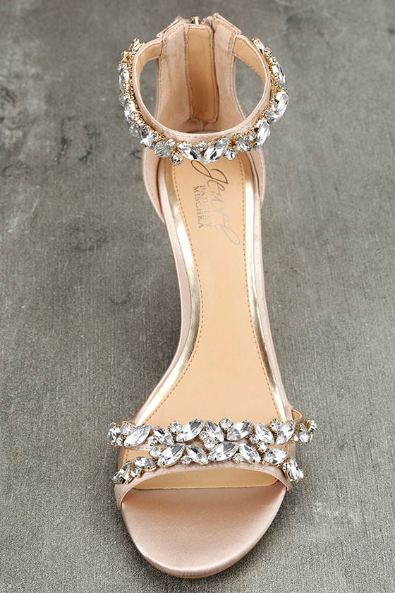 Jewel by Badgley Mischka Caroline - Champagne Satin Heels - Rhinestone ...