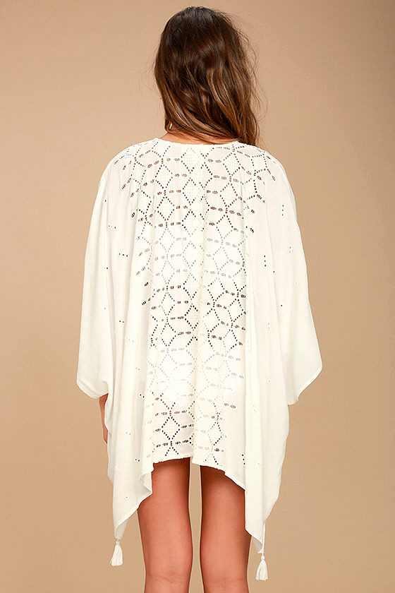 Boho White Kaftan CoverUp Lace CoverUp Swim CoverUp Eyelet