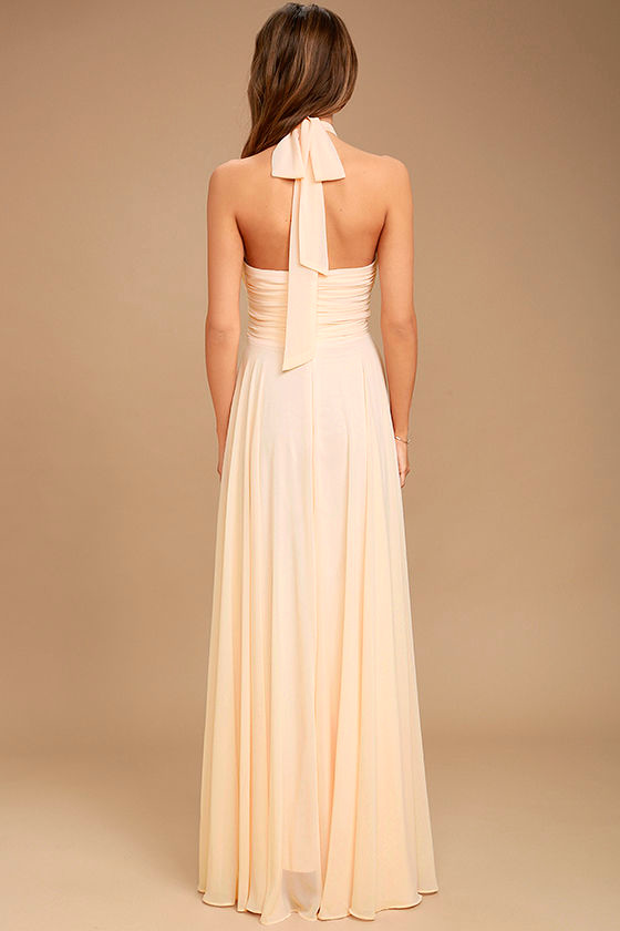 Elegant Pale Peach Dress Maxi Dress Halter Dress Halter Maxi