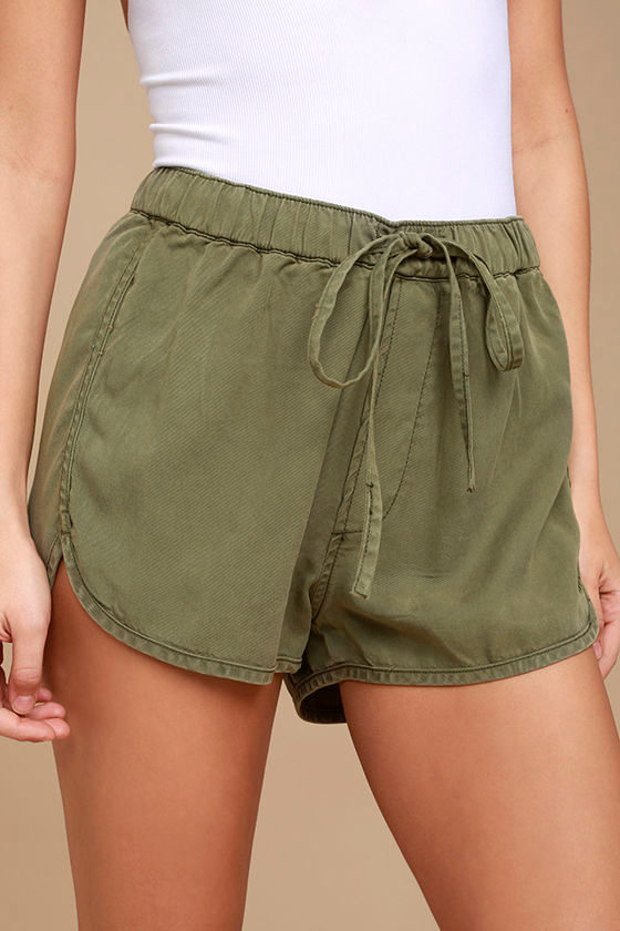 Cute Olive Green Shorts Drawstring Shorts Woven Shorts 58.00