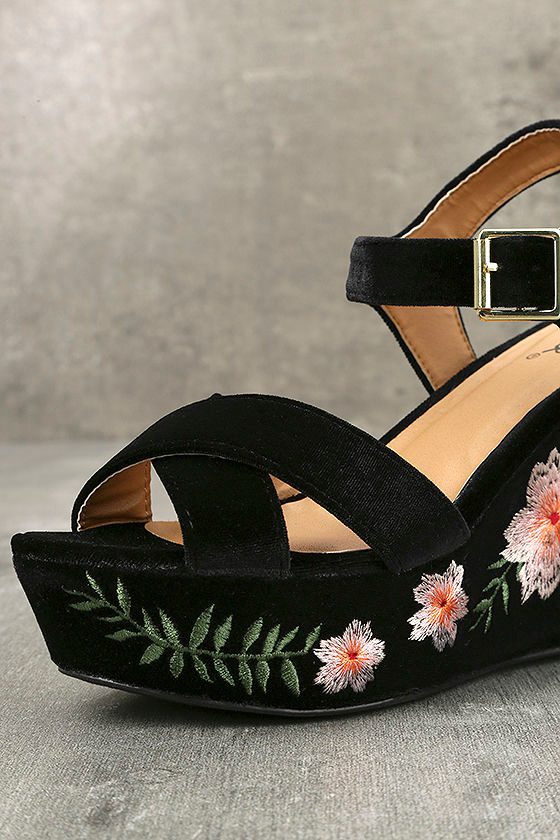 Cute Black Velvet Platforms Black Wedges Black Velvet Wedges