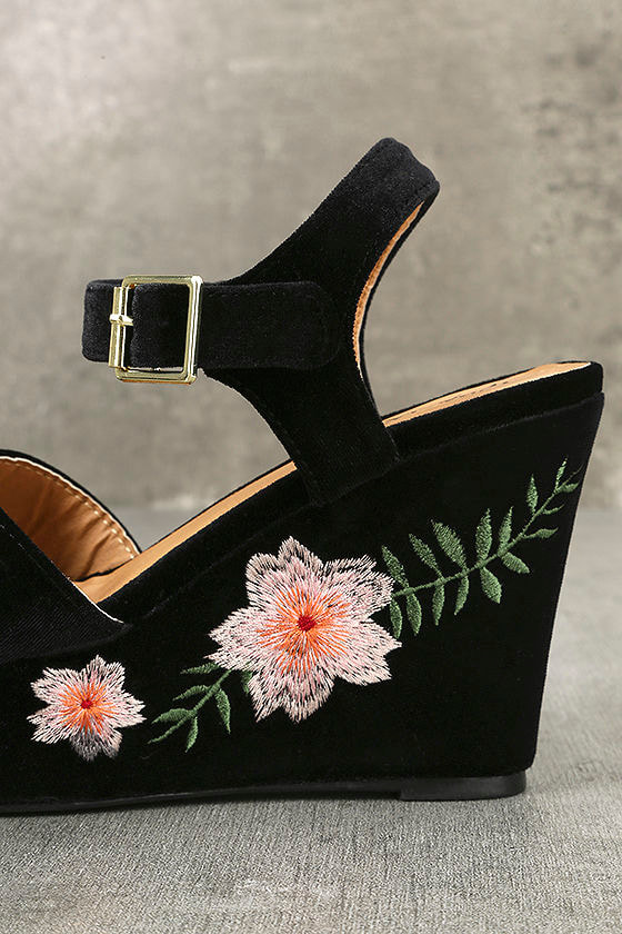 black velvet wedge heels