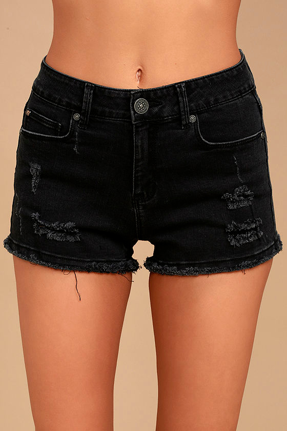 Cute Washed Black Shorts Distressed Black Shorts Frayed Black