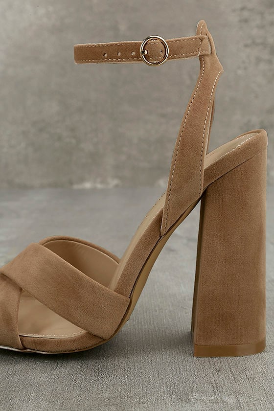 taupe suede ankle strap heels