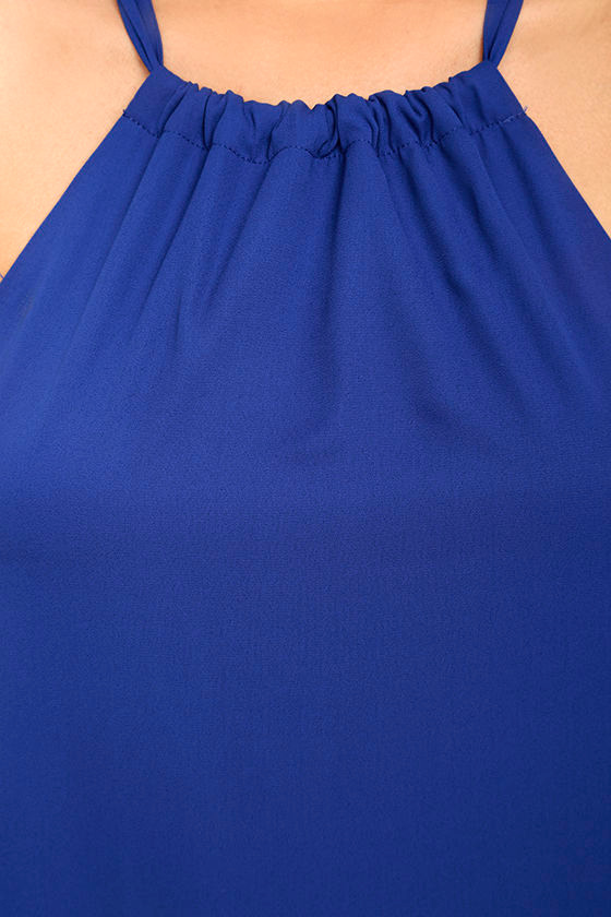 8674 Royal Blue Halter Slit Dress