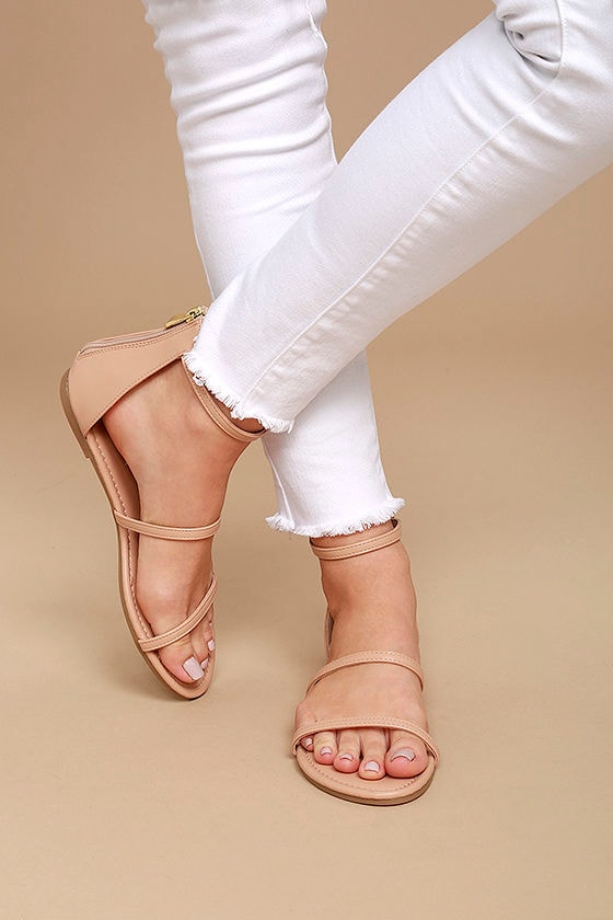nude t strap flat sandals