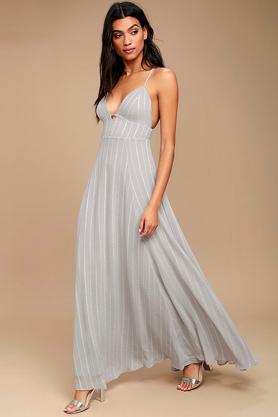 Lovely Light Grey Dress Maxi Dress Embroidered Dress 78.00