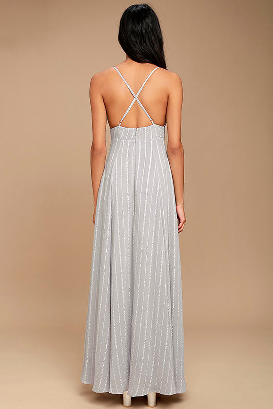Lovely Light Grey Dress Maxi Dress Embroidered Dress 78.00