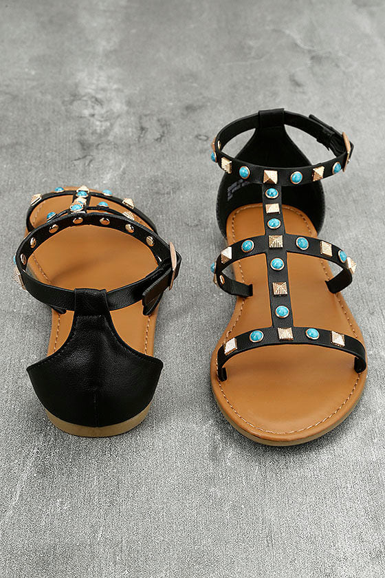 studded gladiator sandals black