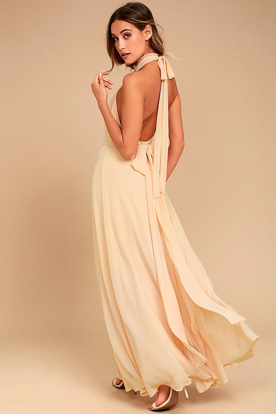 Stunning Light Beige Maxi Dress Halter Maxi Backless Maxi 89.00